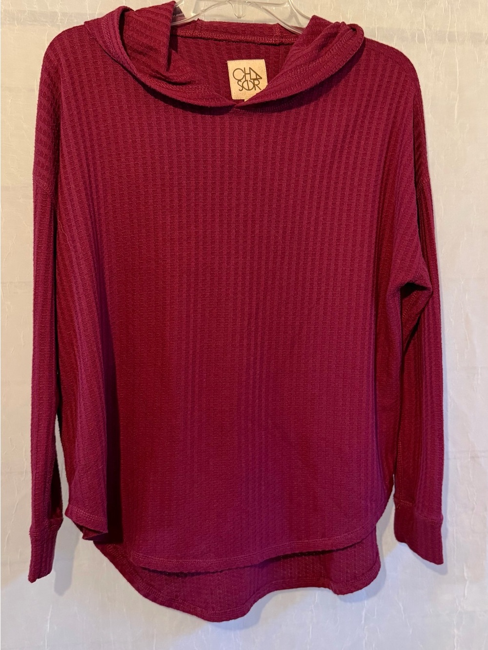 Chaser S Burgundy Waffle-Knit Hooded Sweater